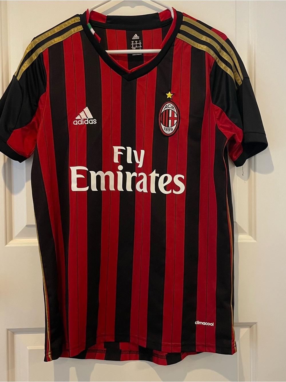 adidas AC Milan Red and Black Striped Home Jersey